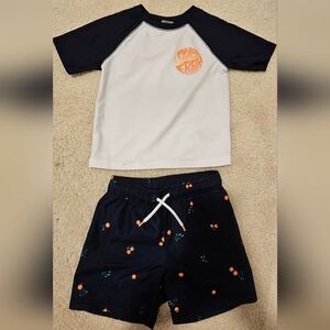 Kids Swim Set - Navy and White With Oranges